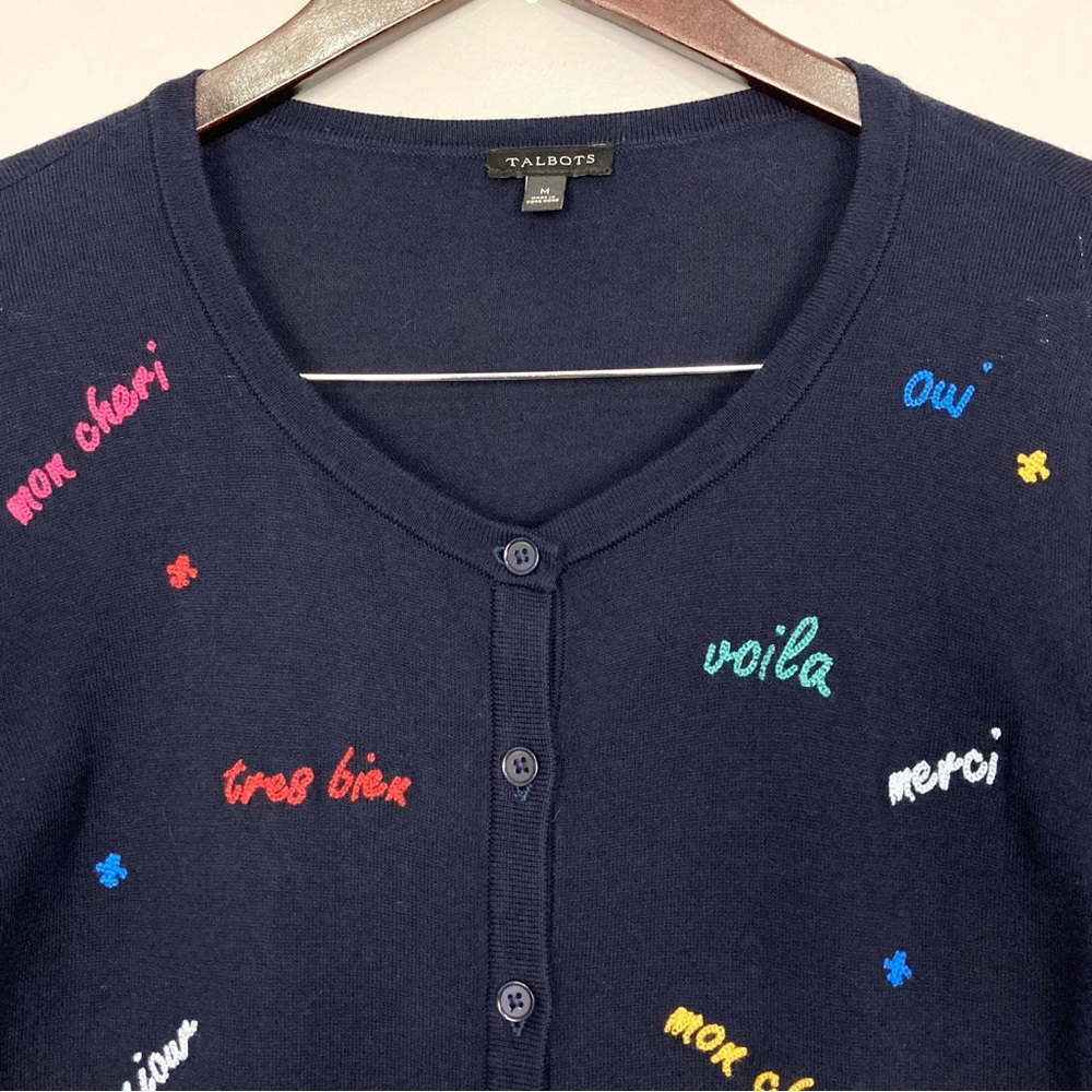 Talbots Charming Embroidered Cardigan Sweater Women’s Size M French Parisian - Picture 3 of 7